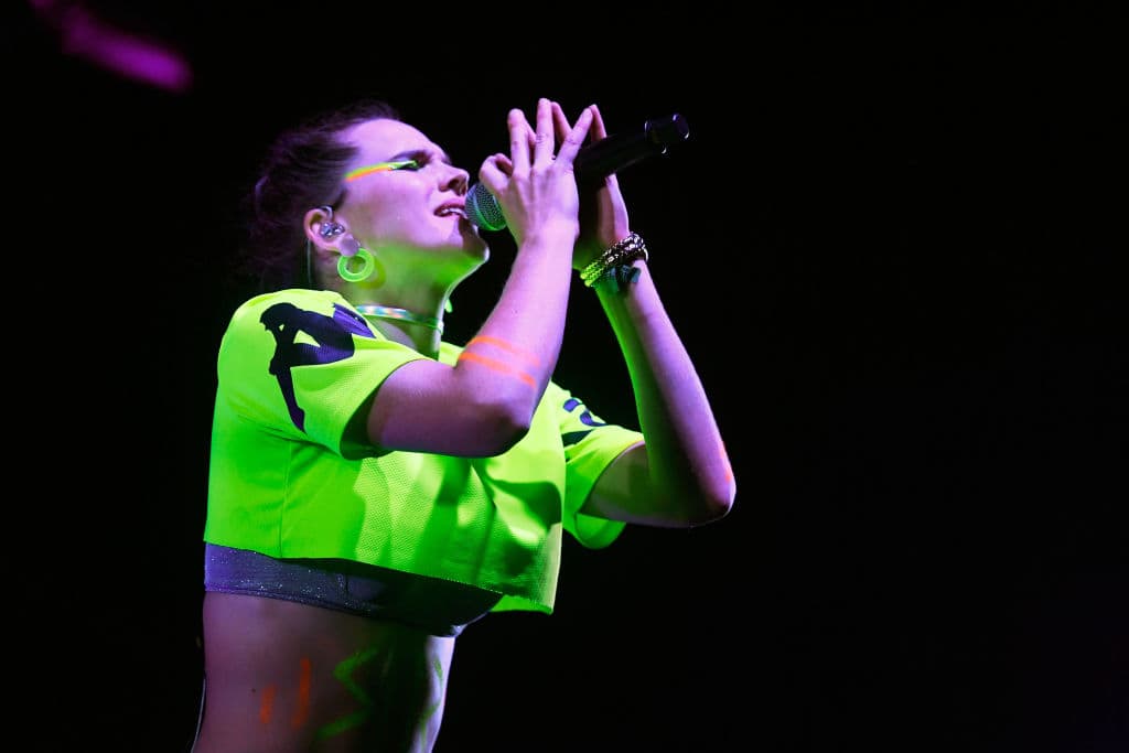INDIO, CA - APRIL 21: Sophie Hawley-Weld of SOFI TUKKER performs at Mojave Tent during the 2019 Coachella Valley Music And Arts Festival on April 21, 2019 in Indio, California. (Photo by Frazer Harrison/Getty Images for Coachella)