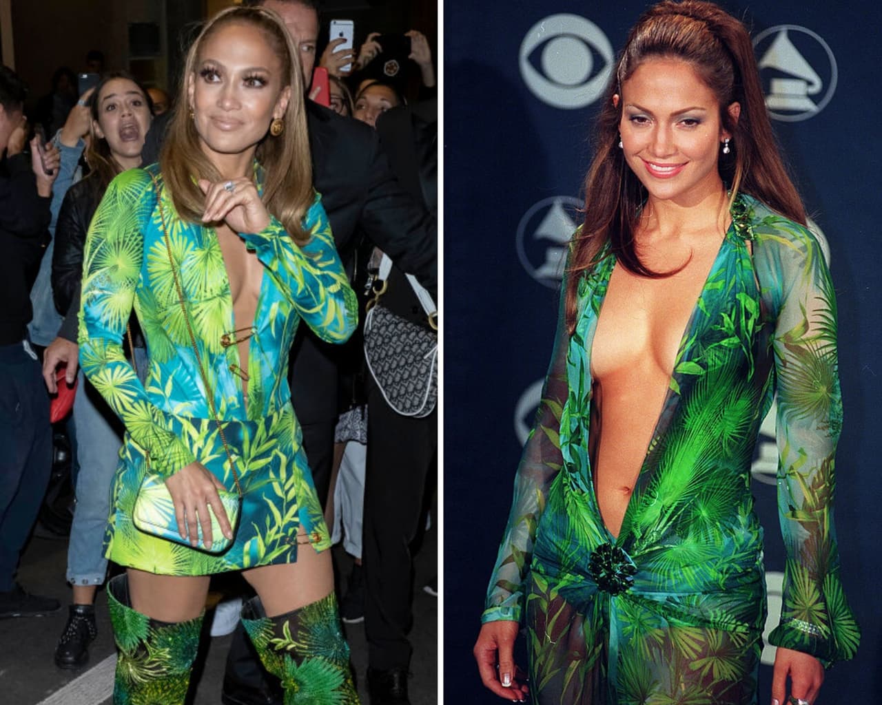 Veinte años han pasado desde que Jennifer Lopez se volvió un éxito en la alfombra roja de los Grammy 2000 con un vestido Versace azul con estampado tropical, o mejor conocido como jungle dress, dicha imagen de J.Lo sigue siendo parte de la cultura pop dosmilera.