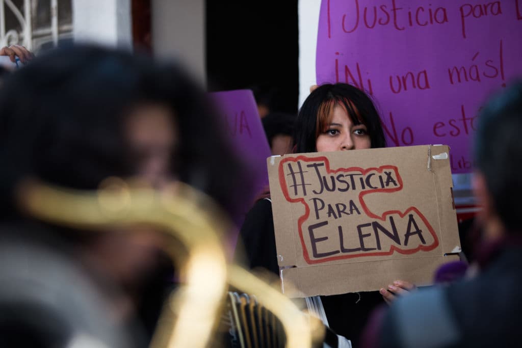 Musicians and women's organizations protested in the representation of the state of Oaxaca on 16 December 2019 in Mexico City, Mexico to demand the arrest of former deputy Juan Antonio Vera Carrizal as the intellectual author of the attack with acid against the Oaxacan saxophonist Maria Elena Rios Ortiz last September. (Photo by Cristian Leyva/NurPhoto via Getty Images)