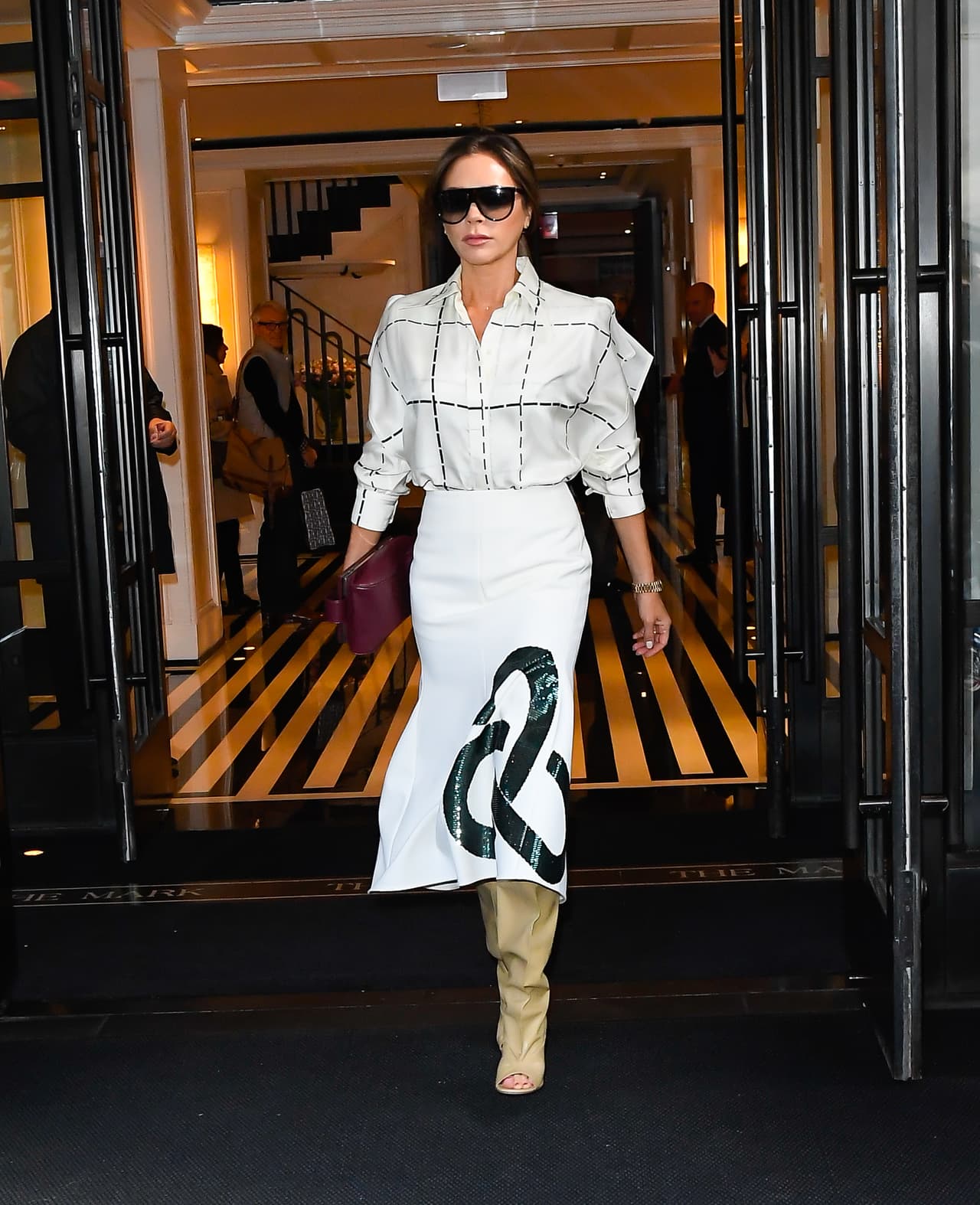 NEW YORK, NY - OCTOBER 18: Victoria Beckham is seen coming out of The Mark Hotel on October 18, 2019 in New York City. (Photo by Raymond Hall/GC Images)