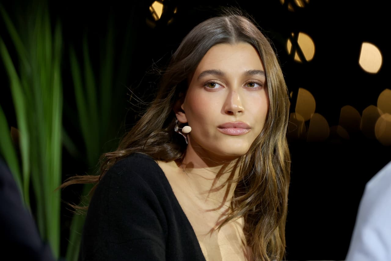 LAGUNA BEACH, CALIFORNIA - OCTOBER 24: Hailey Bieber speaks onstage during The Wall Street Journal's WSJ Tech Live Conference at Montage Laguna Beach on October 24, 2022 in Laguna Beach, California. (Photo by Phillip Faraone/Getty Images for The Wall Street Journal)