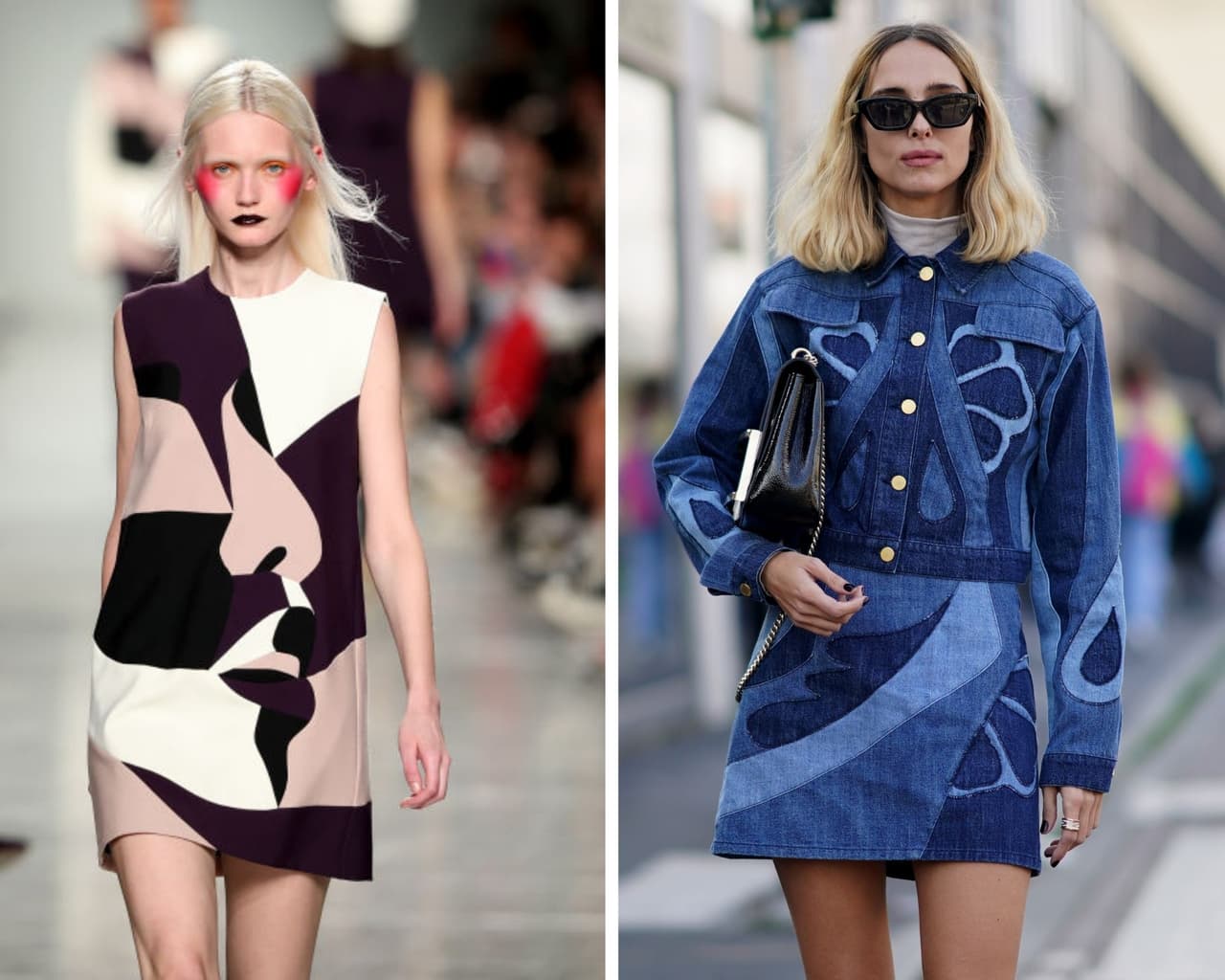 Acabados de "mosaico". Gracias a la nueva ola de consciencia con respecto al daño que el fast fashion, o la "moda express" atribuye al calentamiento global, grandes marcas de ropa cada vez se unen más a los intentos por recircular prendas y aprovechar al máximo sus recursos combinando telas y materiales para crear piezas únicas.