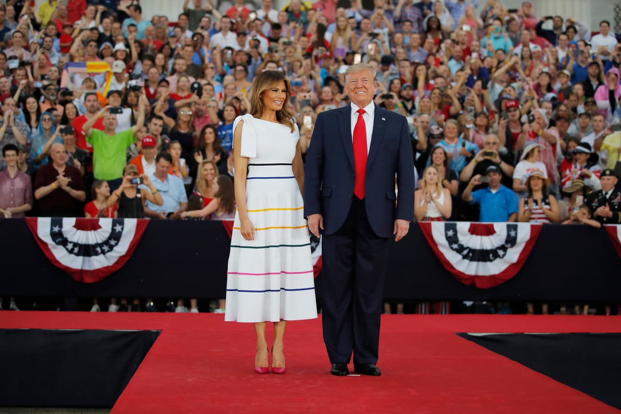 President Donald Trump and first lady Melania Trump arrive at an Independence Day celebration in front of the Lincoln Memorial, Thursday, July 4, 2019, in Washington. (AP Photo/Carolyn Kaster)