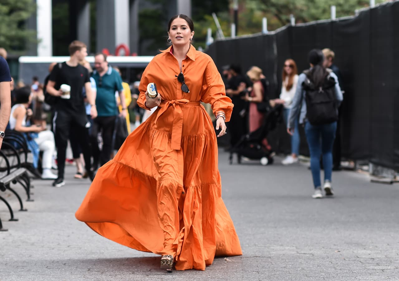 NEW YORK, NEW YORK - SEPTEMBER 09: A guest is seen wearing a Carolina Herrera dress outside the Carolina Herrera show during New York Fashion Week S/S20 on September 09, 2019 in New York City. (Photo by Daniel Zuchnik/Getty Images)