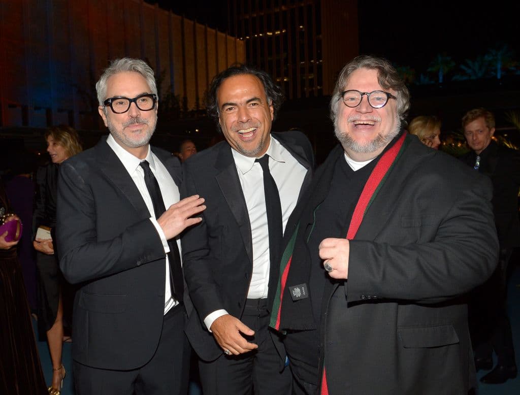 LOS ANGELES, CALIFORNIA - NOVEMBER 02: (L-R) Alfonso Cuarón, wearing Gucci, Alejandro González Iñárritu, and Guillermo del Toro, wearing Gucci, attend the 2019 LACMA Art + Film Gala Presented By Gucci at LACMA on November 02, 2019 in Los Angeles, California. (Photo by Donato Sardella/Getty Images for LACMA)