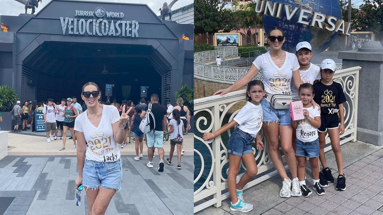 Jacky Bracamontes sacó a su niña interior y recorrió dos parques en un día con sus hijas