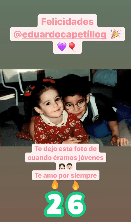 Desde su cuenta de Instagram, Ana Paula Capetillo felicitó a Eduardo con una tierna postal de la infancia en la que recordó lindos momentos junto al joven. 
<br>
<br>"Te dejo esta foto de cuando éramos jóvenes. Te amo siempre", escribió.