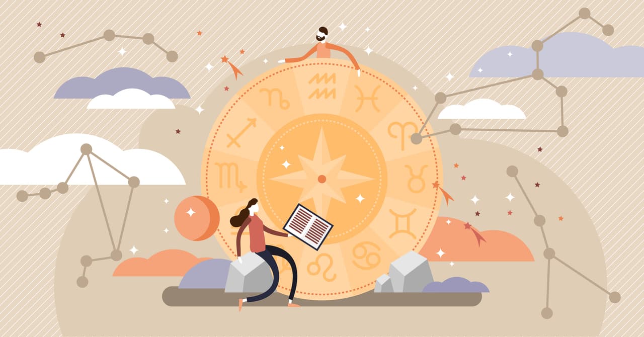 Astrology vector illustration. Flat zodiac constellation knowledge symbols. Abstract ancient calendar concept with all character collection. Mythology esoteric culture ornaments learning from nature.