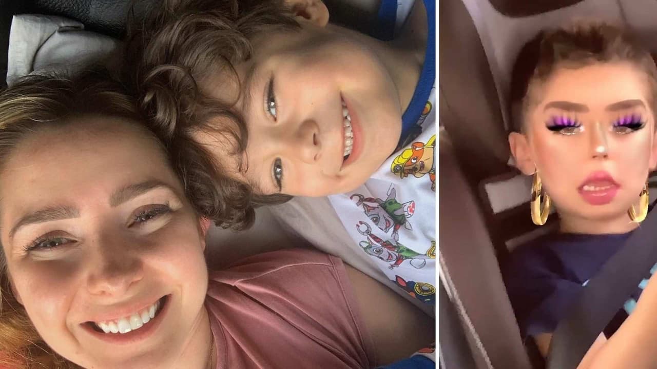 Con arracadas y sombras, Ariadne Díaz se burla de su hijo al verlo con filtro de señora maquillada