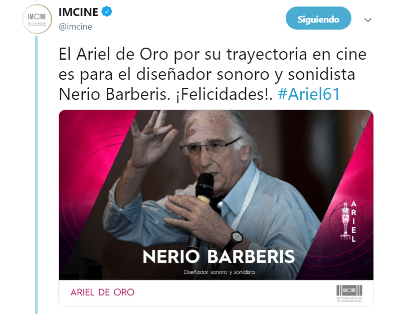 Premio Ariel de Oro: Neiro Barberis, diseñador sonoro y sonidista.