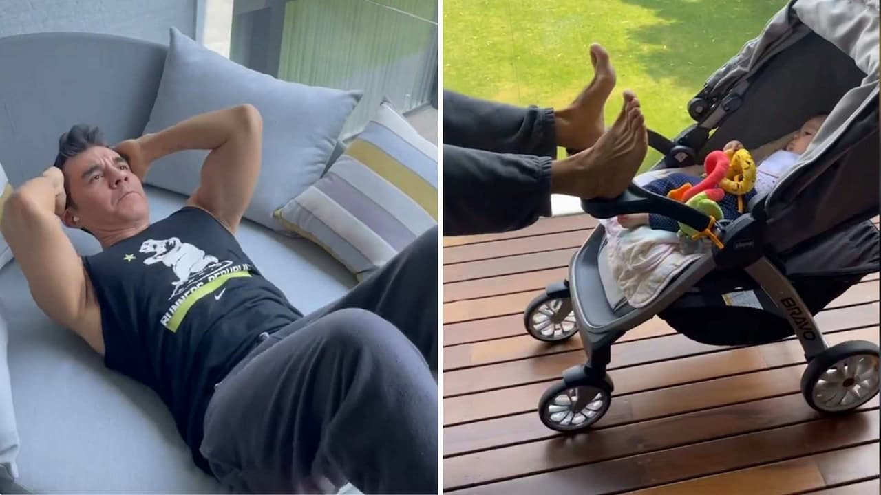 Papá luchón: Adrián Uribe presume la peculiar manera de arrullar a su hija mientras él se ejercita