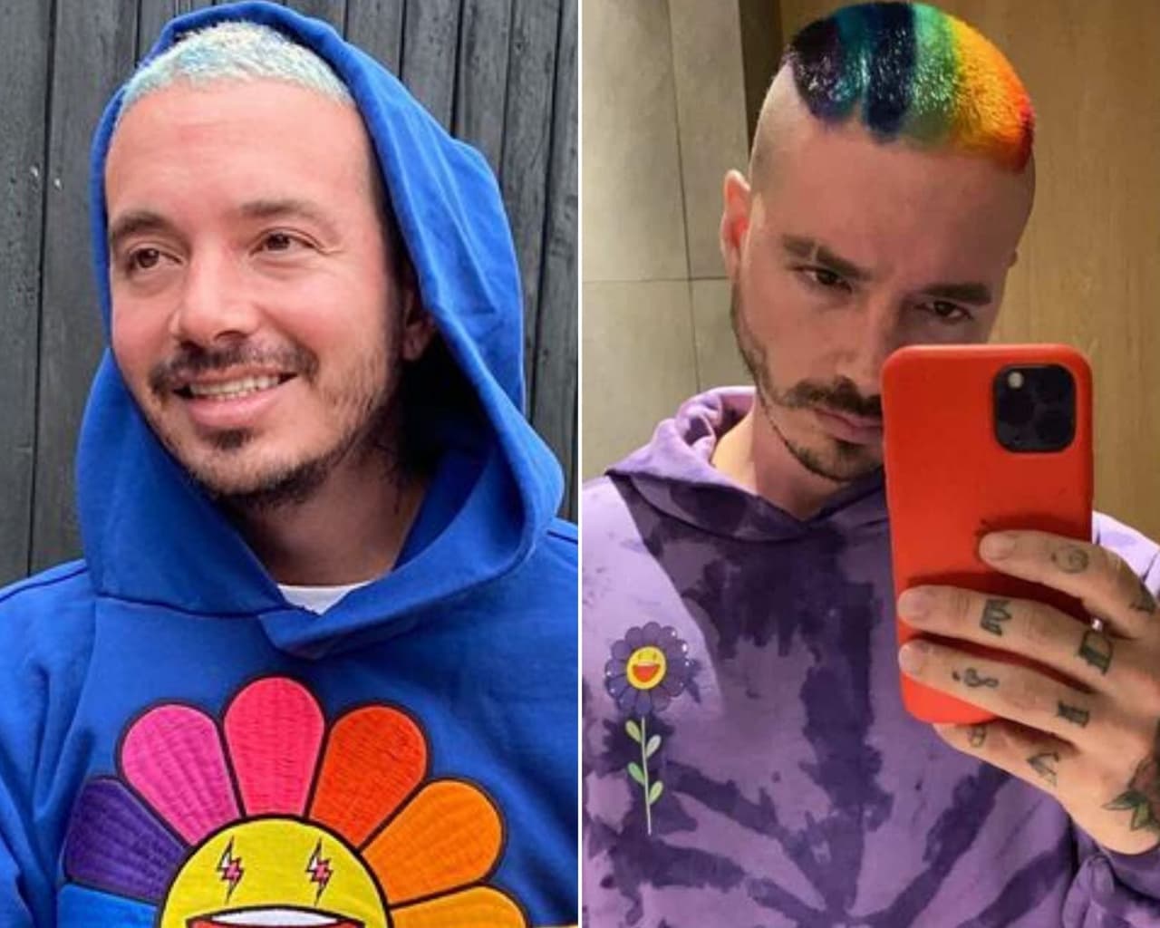 J Balvin tampoco se ha resistido al cambio y recientemente ha compartido historias de Instagram en las que presumió tanto corte como tinte. El colombiano se rapó los laterales de su cabello, mientras que en el área superior presumió un arcoíris de tintes fantasía.