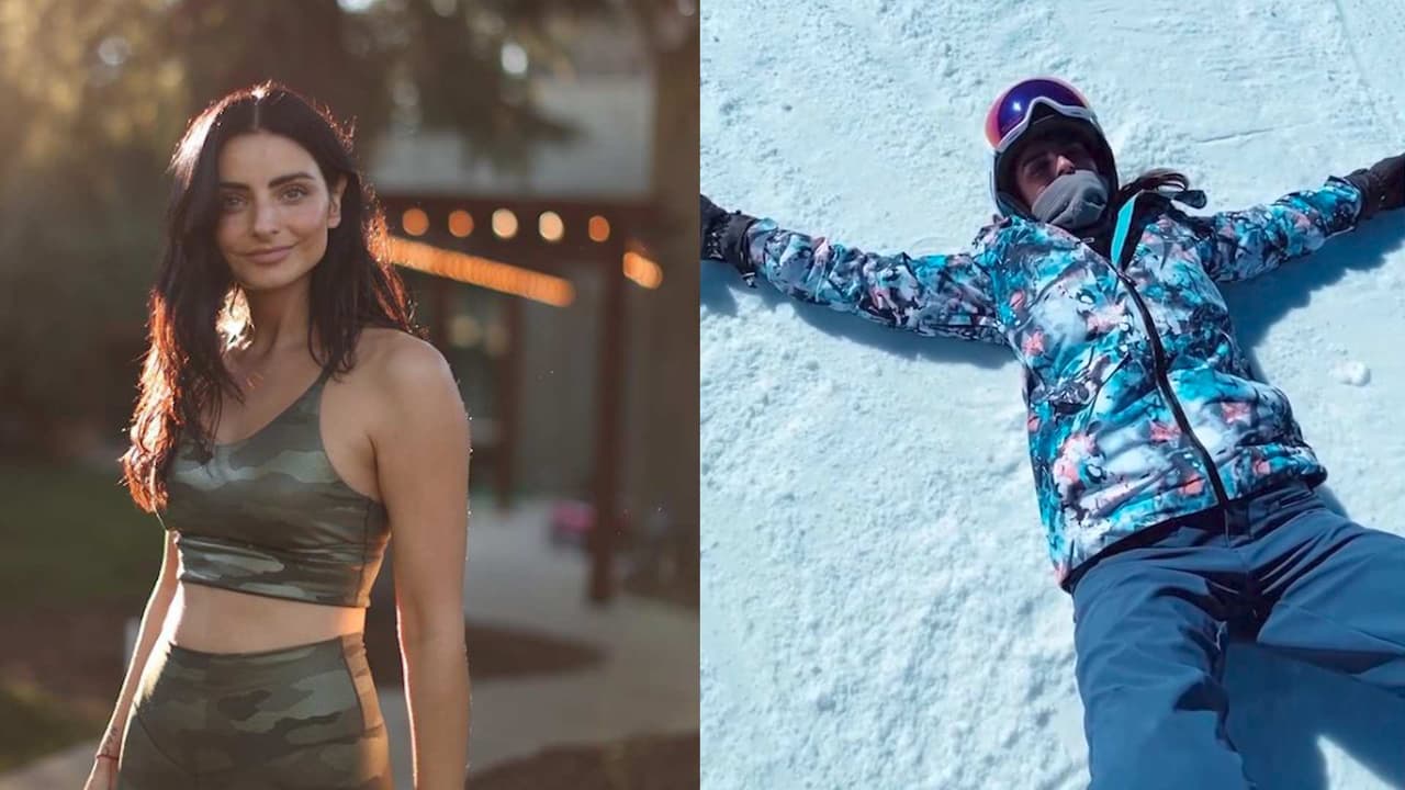 Aislinn Derbez fue a dar al suelo durante su clase de snowboarding y Vadhir lo grabó todo