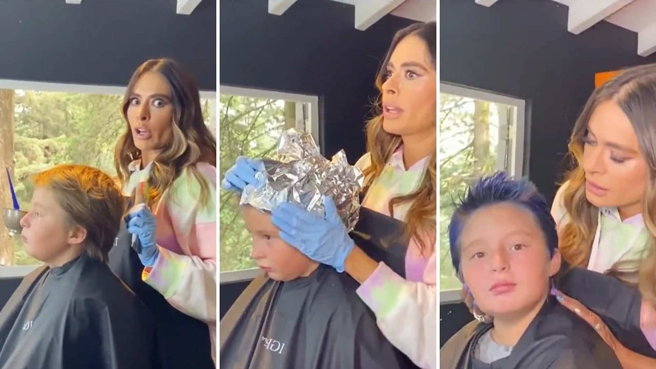 Galilea Montijo tiñe de azul el cabello de su hijo y enseña el proceso del radical cambio de look (VIDEO)
