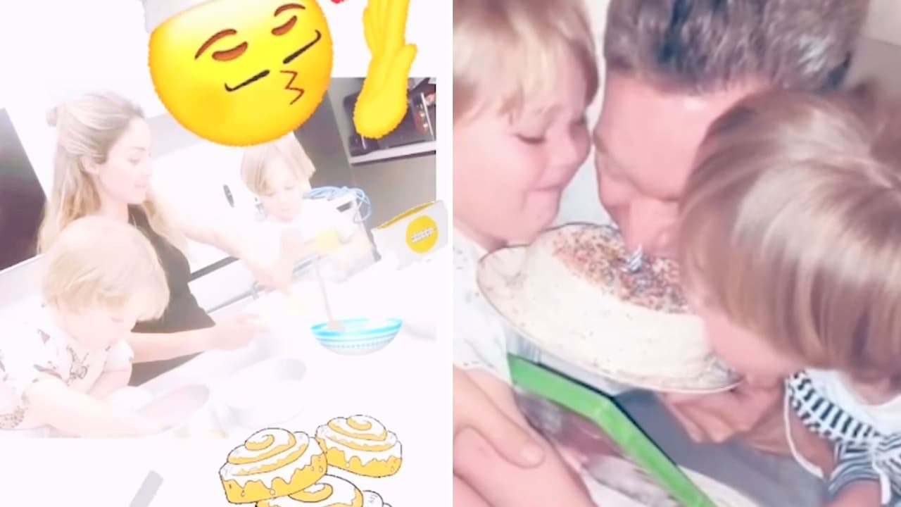 Anahí le prepara a su esposo pastel sorpresa con ayuda de sus hijos