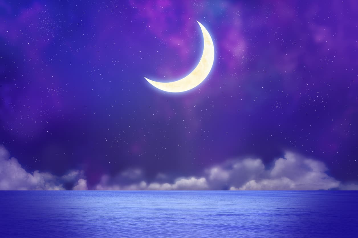 illustration of moon in the sky, the clouds and the sea photo background illustration