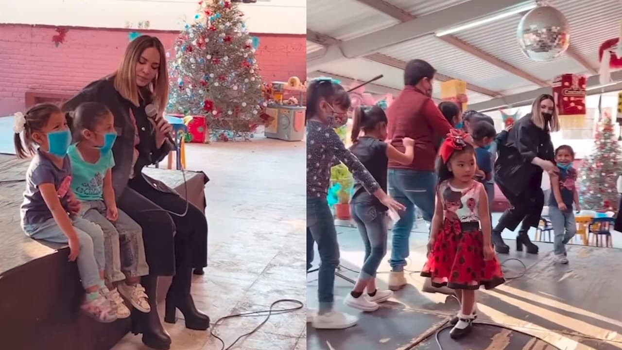 Belinda cantó y bailó con estos niños a los que les alegró la Navidad con juguetes