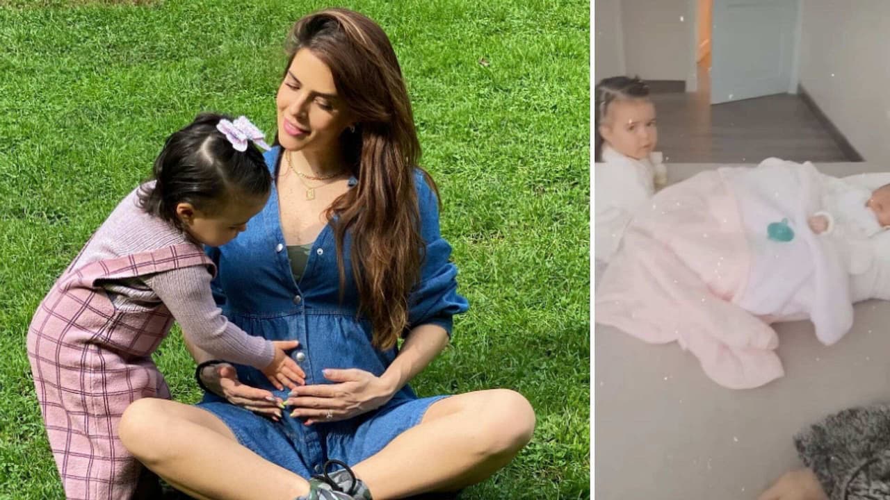Kira, hija mayor de Claudia Álvarez, le hace travesura a su hermanito