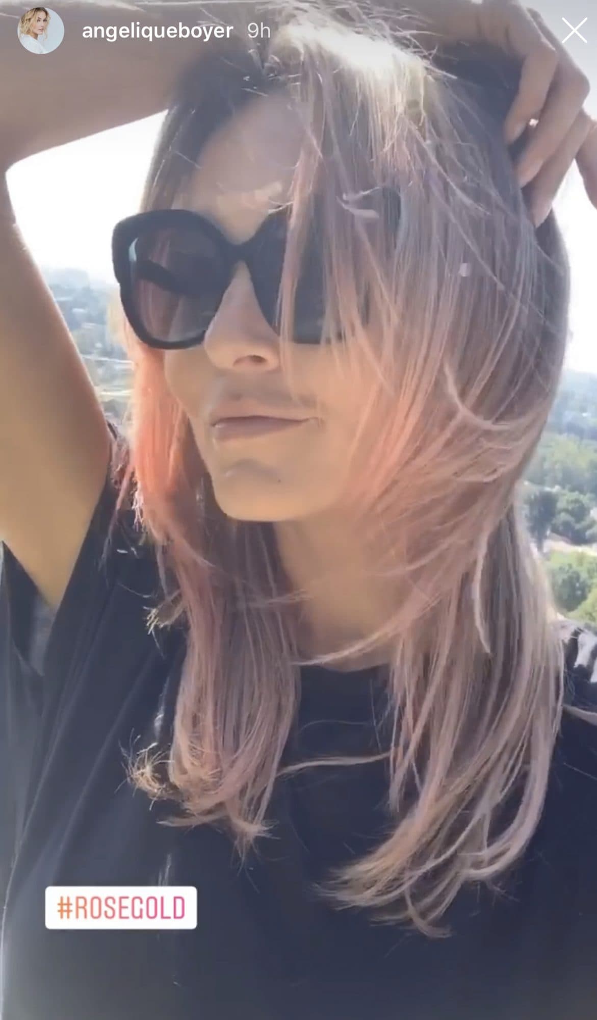 Fue a finales del 2019 que Angelique Boyer también se animó al look de 
<i>rose gold</i>, con un ligero velo de color rosado de medios a puntas en su rubia melena.