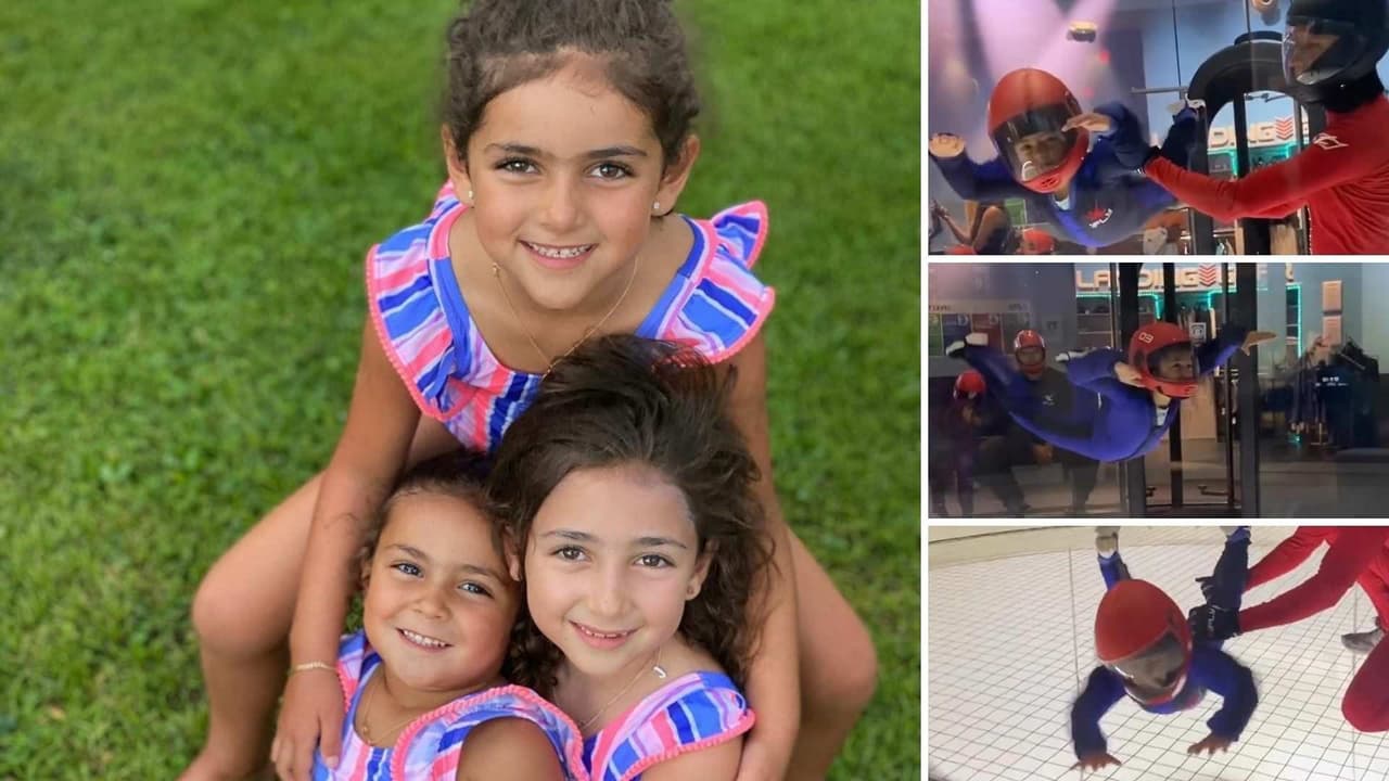 Hijas de Jacky Bracamontes sienten la adrenalina de practicar paracaidismo en un divertido simulador