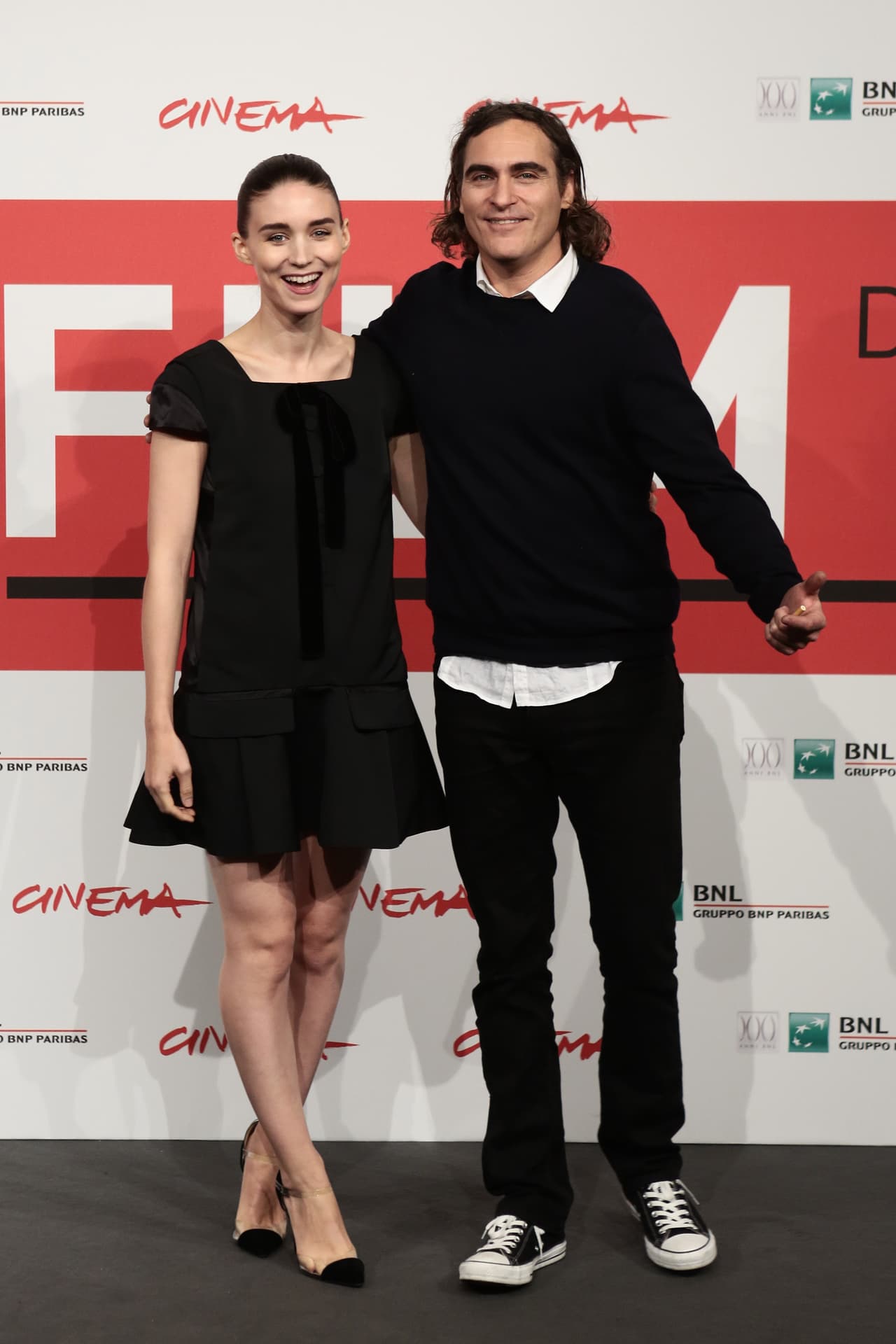 Spike Jones, Rooney Mara and Joaquin Phoenix attend the photocall of movie Her, presented in compettion at the 8th International Rome Film Festival. (Photo by Alessandra Benedetti/Corbis via Getty Images)