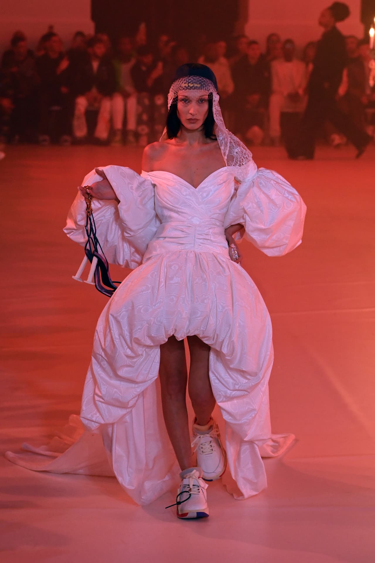 PARIS, FRANCE - FEBRUARY 28: (EDITORIAL USE ONLY - For Non-Editorial use please seek approval from Fashion House) Bella Hadid walks the runway during the Off-White Womenswear Fall/Winter 2022-2023 show as part of Paris Fashion Week on February 28, 2022 in Paris, France. (Photo by Pascal Le Segretain/Getty Images)
