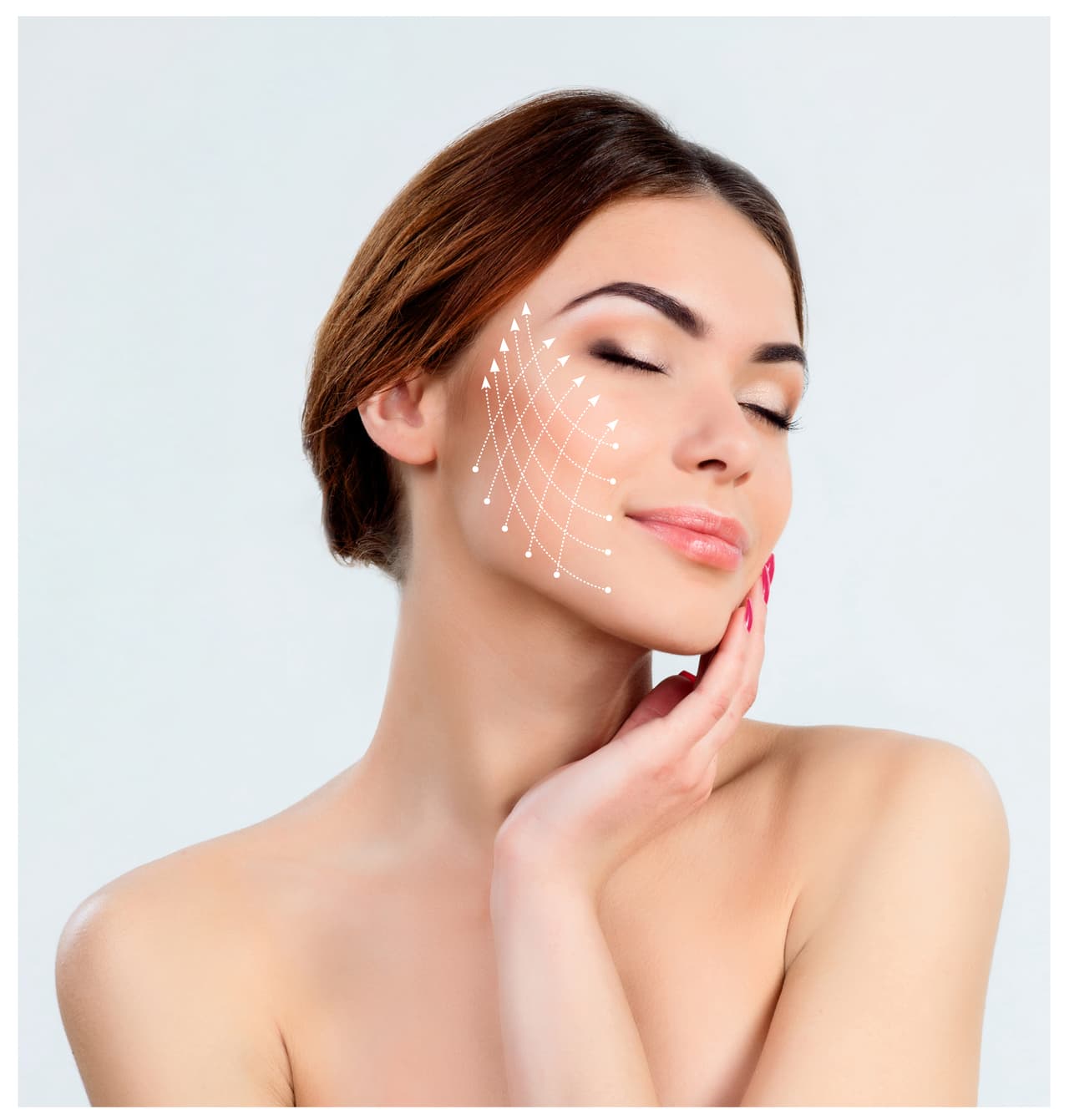 The young female with clean fresh skin, antiaging and thread lifting concept