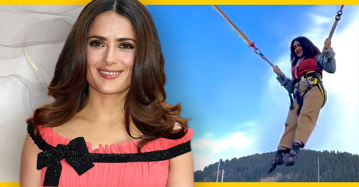 Salma Hayek se divierte haciendo acrobacias en el bungee trampolín