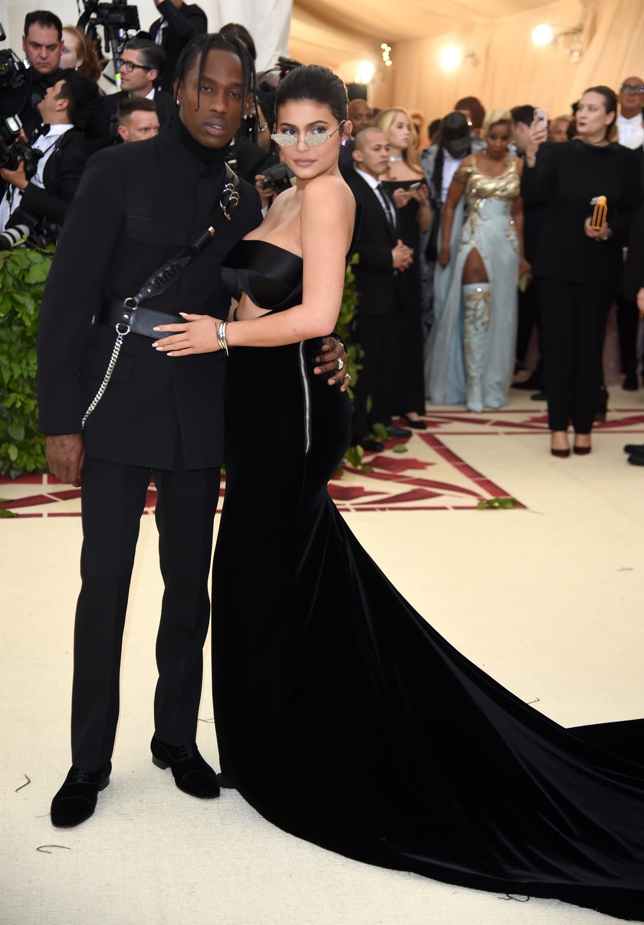 Kylie Jenner, right, and Travis Scott attend The Metropolitan Museum of Art's Costume Institute benefit gala celebrating the opening of the Heavenly Bodies: Fashion and the Catholic Imagination exhibition on Monday, May 7, 2018, in New York. (Photo by Evan Agostini/Invision/AP)