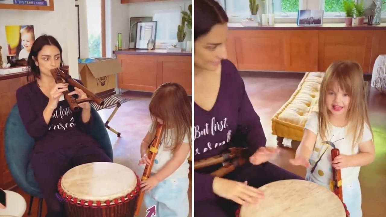 Aislinn Derbez y Kailani muestran su talento para tocar la flauta y los tambores en un concierto mañanero