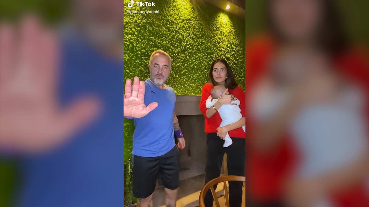 Con bebé en brazos, Sharon Fonseca y Gianluca Vacchi se avientan bailecito en TikTok
