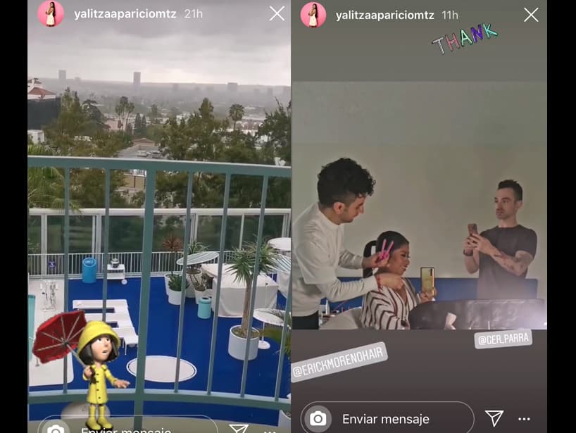 A través de su sección de historias, Yalitza compartió algunos momentos de su gran día, como la tarde nublada que tuvo en Los Ángeles, además de compartir el momento en el que la están preparando para dicho evento.