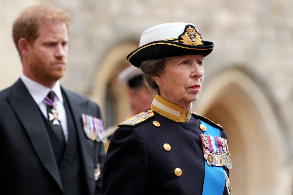 WINDSOR, ENGLAND - SEPTEMBER 19: Princess Anne, Princess Royal at the Windsor Castle on September 19, 2022 in Windsor, England. The committal service at St George's Chapel, Windsor Castle, took place following the state funeral at Westminster Abbey. A private burial in The King George VI Memorial Chapel followed. Queen Elizabeth II died at Balmoral Castle in Scotland on September 8, 2022, and is succeeded by her eldest son, King Charles III. (Photo by Jon Super - WPA Pool/Getty Images)