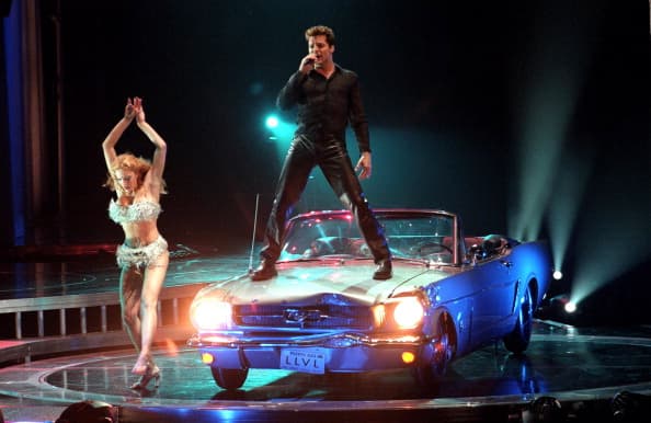 Ricky Martin (right) and dancer during Ricky Martin in Concert at Madison Square Garden, New York City at Madison Square Garden in New York City, New York, United States. (Photo by James Devaney/WireImage)