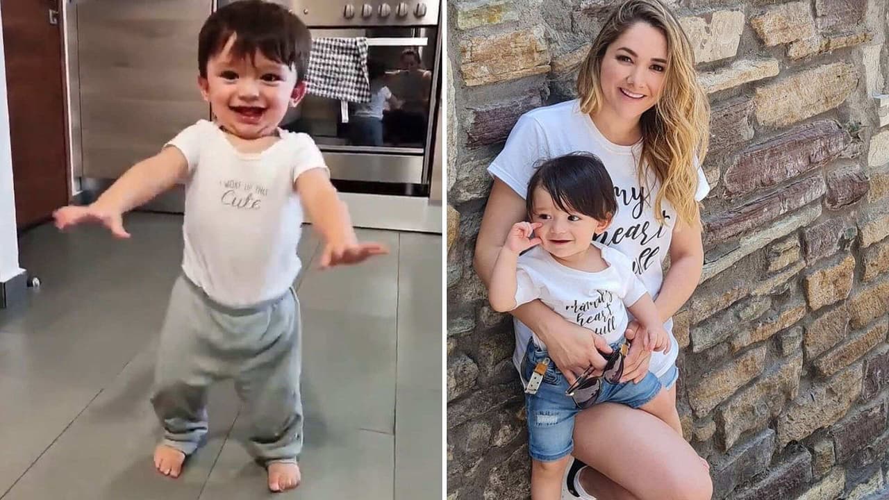 André ya no se sostiene de nada y corre hacia los brazos de su mamá, Sherlyn
