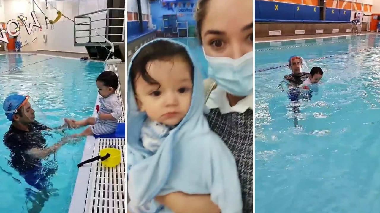 Sherlyn es la mamá más orgullosa; llevó a André a su primera clase de natación y no lloró para nada