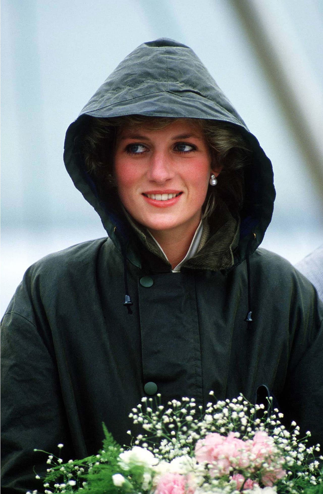 Princess Diana (1961 - 1997) wearing a green barbour coat against the rain at Ardveenish on the island of Barra during a tour of the Western Isles, July 1985. (Photo by Jayne Fincher/Princess Diana Archive/Getty Images)