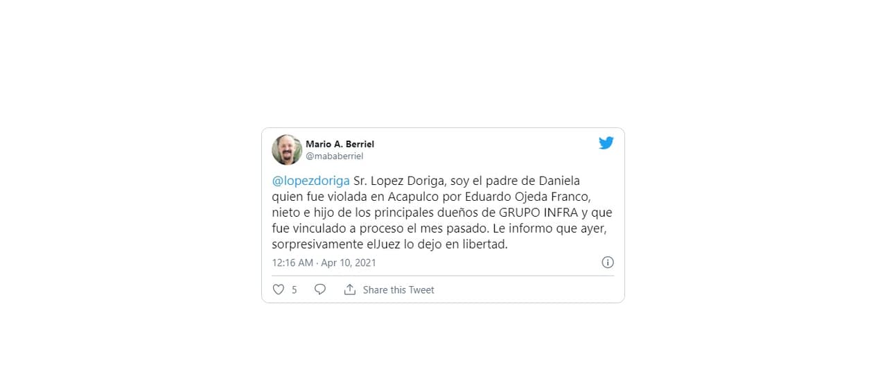 Padre de Daniela Berriel hace pública la liberación del presunto agresor de su hija.