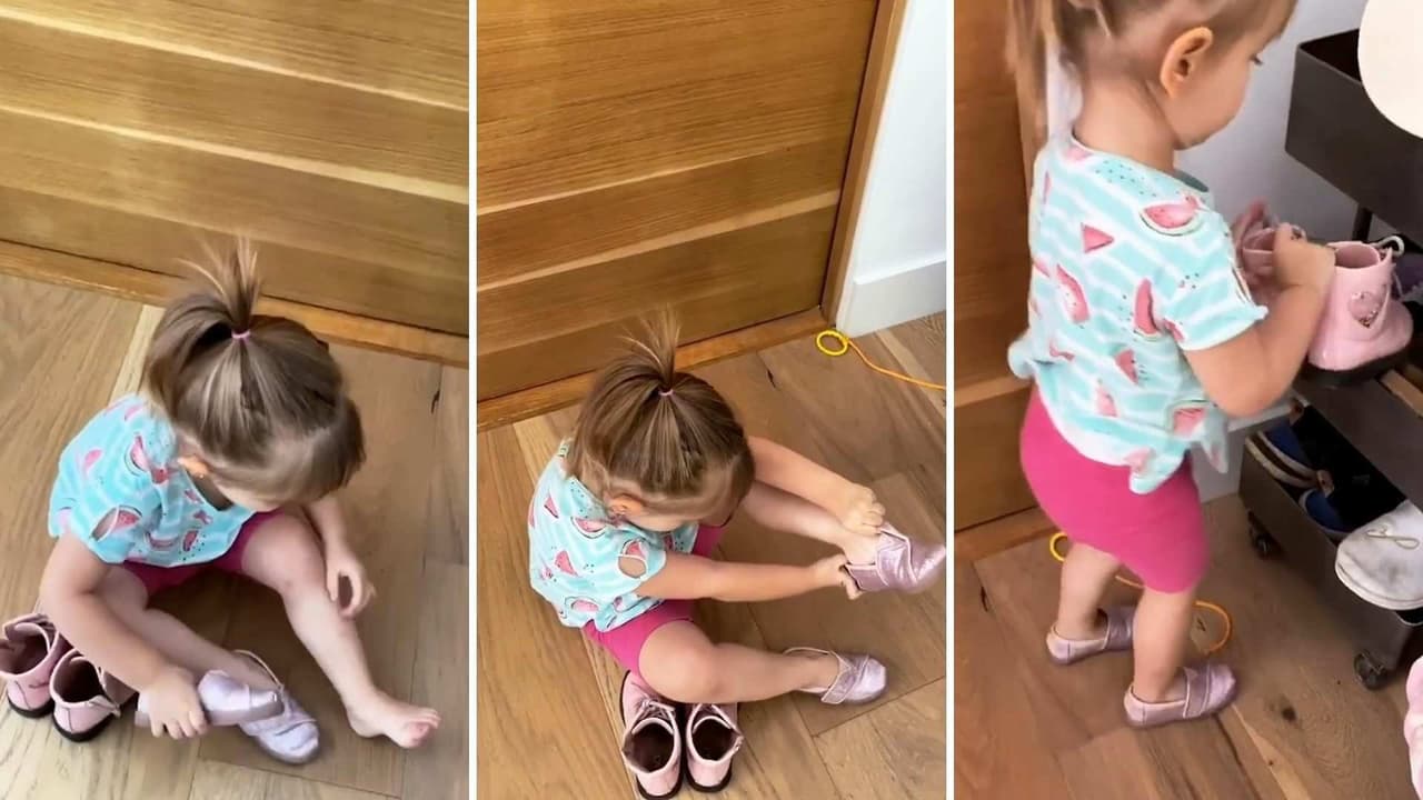 ‘Ya quedó, mamá’: El dulce video de Kailani poniéndose ella solita sus zapatos
