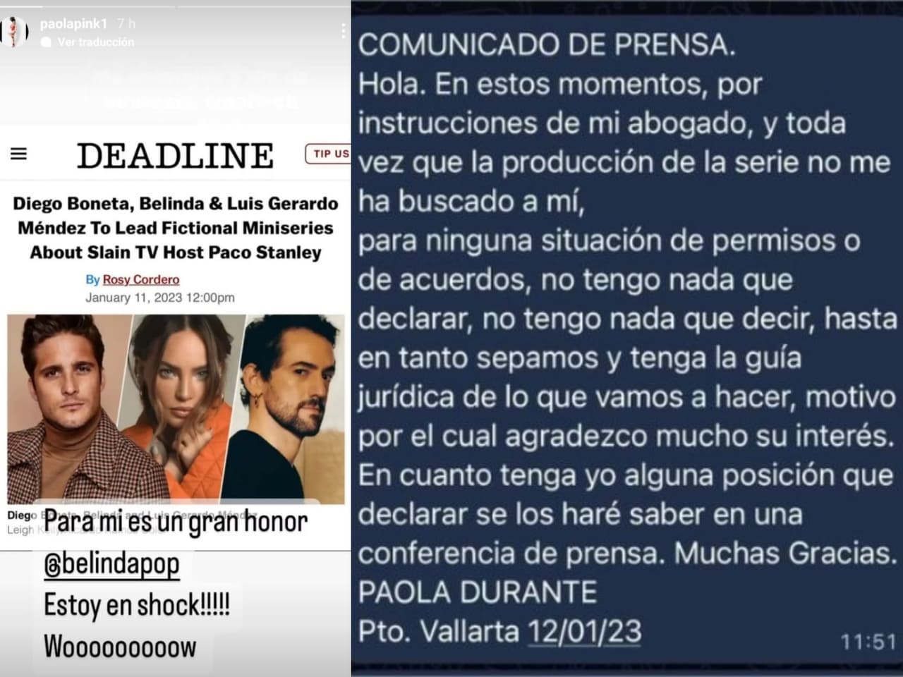 Así reaccionó Paola Durante ante la noticia de la mini serie.