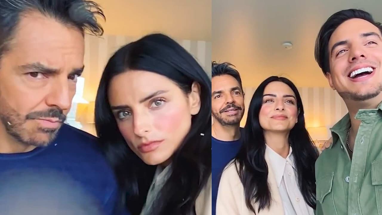 Eugenio y Aislinn Derbez se burlan de las caras que hace Vadhir en las fotos