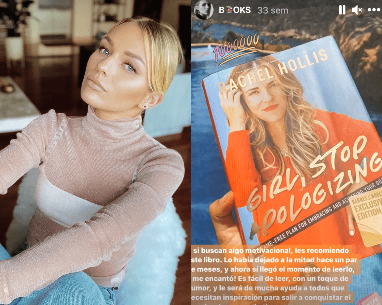 <b>Irina Baeva</b> tiene un 
<i>highlight</i> en su Instagram en el se ve una selección de los libros que ha leído, uno de ellos: ‘Girl, stop apologizing’. La actriz explicó a sus seguidores que si buscan un libro motivacional, este es el ideal, ya que es fácil de leer y tiene un toque de humor.