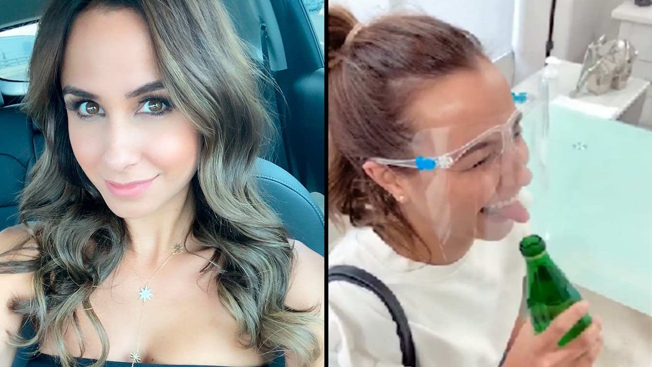 ¡Oops! Mira cómo Odalys Ramírez quizo tomar de una botella con la careta puesta