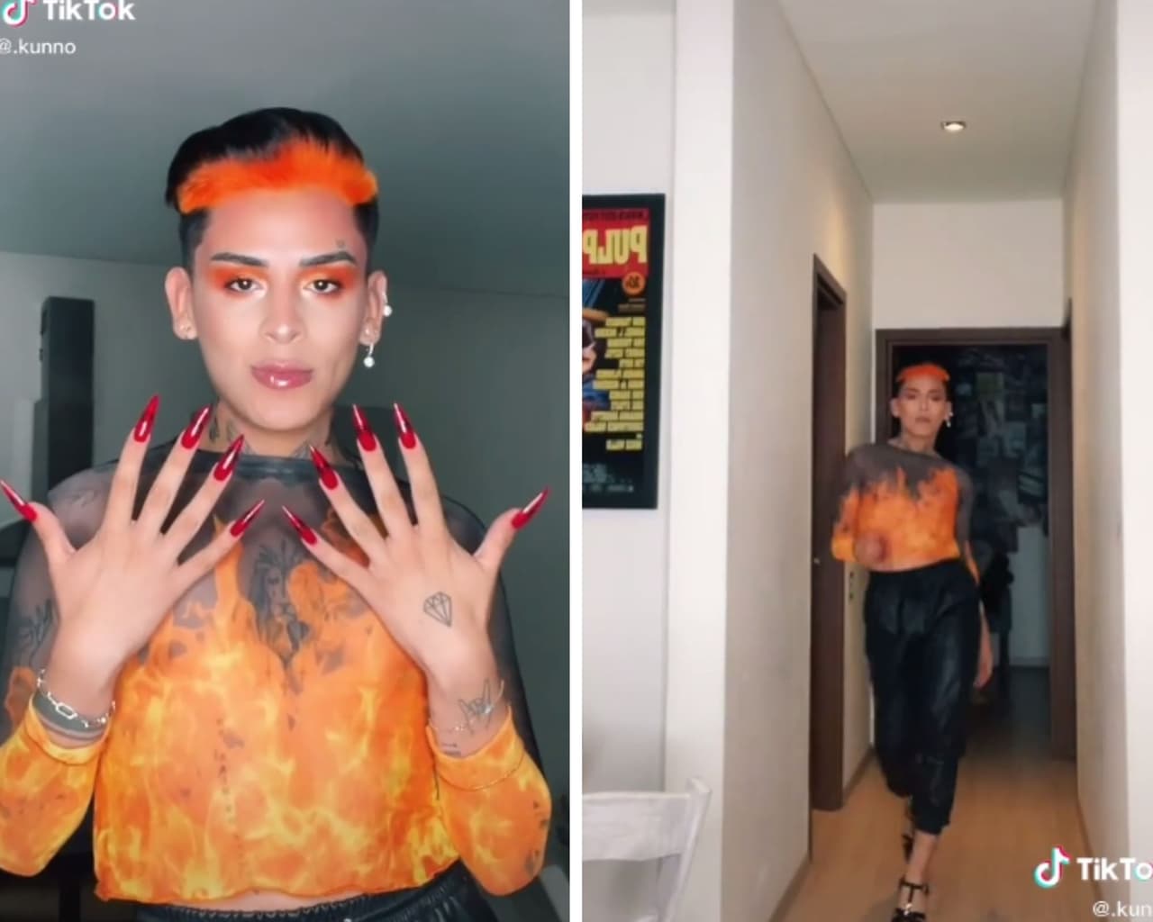Finalmente, el tiktoker con más de 3.8 millones de seguidores en Instagram, no puede dejar a su público sin apreciar una de sus caminatas, a menos que lleve un enorme y largo juego de uñas de postizas, alineádose por completo a la tendencia kitsch promovida por estrellas del pop como
<b> Rosalía o Billie Eilish. </b>
