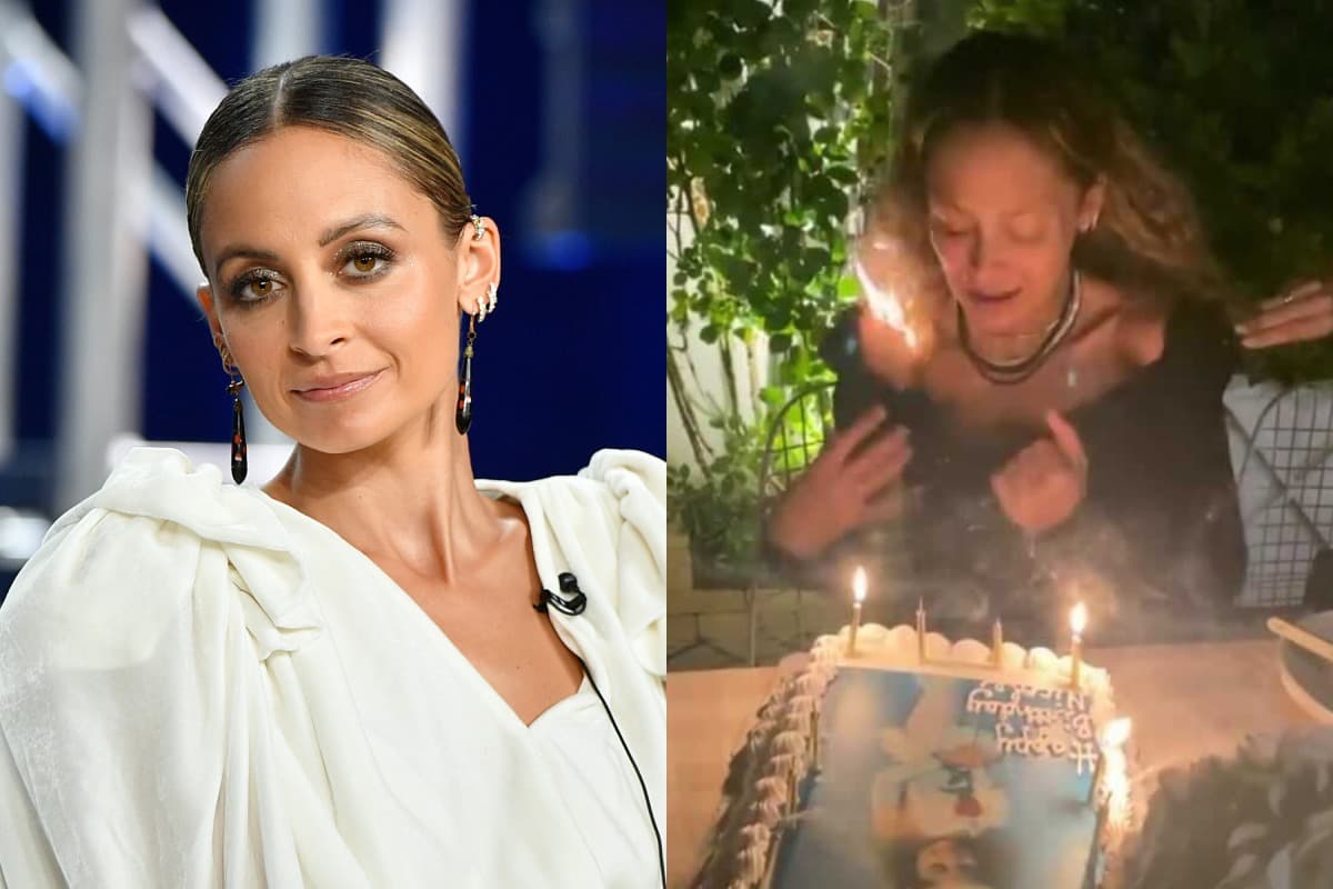 Nicole Richie sopla las velitas de su pastel y termina con el cabello quemado