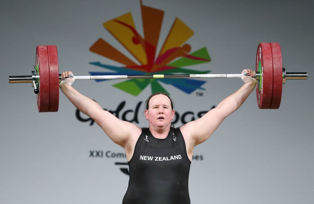 GOLD COAST, AUSTRALIA - APRIL 09: Laurel Hubbard of New Zealand competes in the Women's +90kg Final during the Weightlifting on day five of the Gold Coast 2018 Commonwealth Games at Carrara Sports and Leisure Centre on April 9, 2018 on the Gold Coast, Australia. (Photo by Scott Barbour/Getty Images)