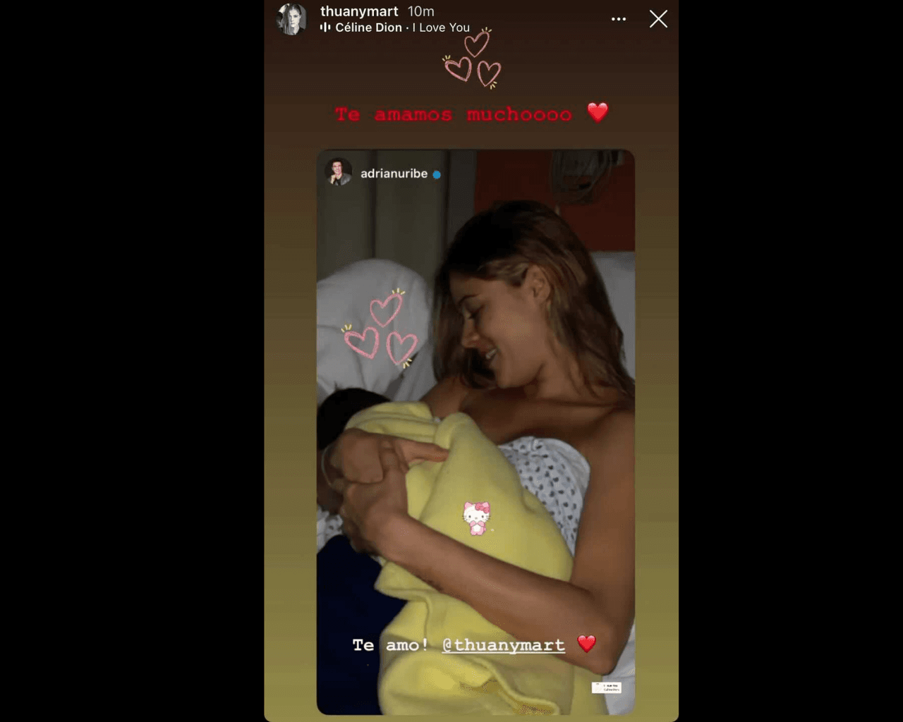 Adrián Uribe compartió la primera postal familiar y mencionó que admiraba la valentía de su prometida al decidir tener un parto sin anestesia.
<br>
<br>"Mi amor @thuanymart mis respetos para ti por lo valiente que fuiste en lograr tan hermoso parto natural sin anestesia. Solo puedo decirte que te admiro por la gran mujer que eres y estoy seguro que nuestra hija siempre se sentirá muy orgullosa de tener una madre como tú. ¡Te amooo!"