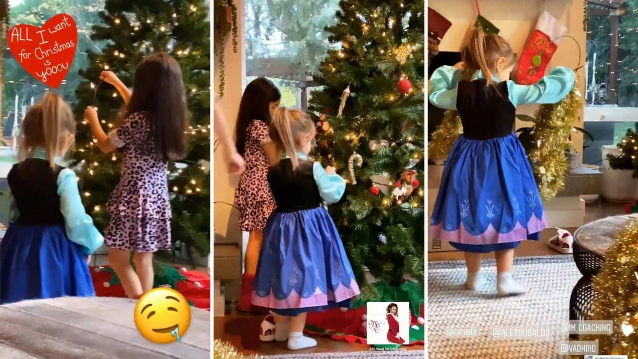 Aitana y Kailani decoraron el árbol de Navidad de Aislinn Derbez y Vadhir dice que quedó muy psicodélico