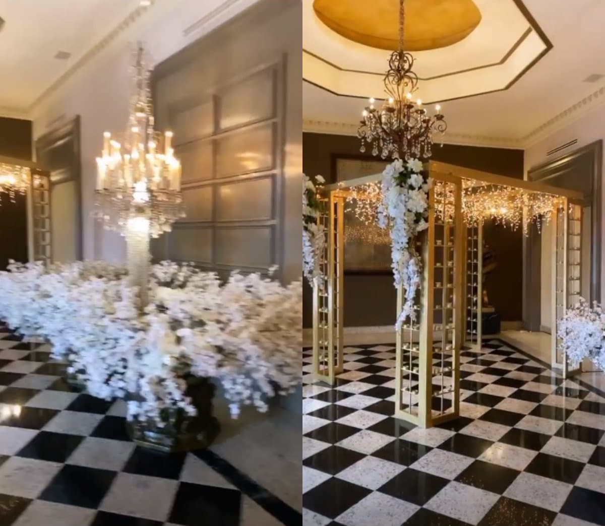 La decoración tanto del recinto religioso como del salón fue de rosas blancas con algunos detalles en rosa; además se podían ver varias fotografías de la pequeña Gianna.