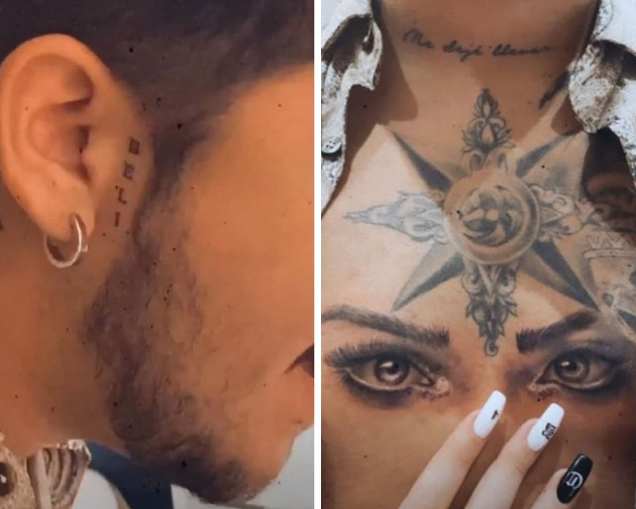 Por su parte, Nodal no se quedó atrás, pues no solo se tatuó una, sino dos veces, con diseños inspirados en Belinda. El primero se trata de la palabra "Beli" al lado de la oreja derecha y el segundo es nada menos que un gran tatuaje a la altura del pecho en el que se pueden ver el bello par de ojos de la cantante de "Sapito".
